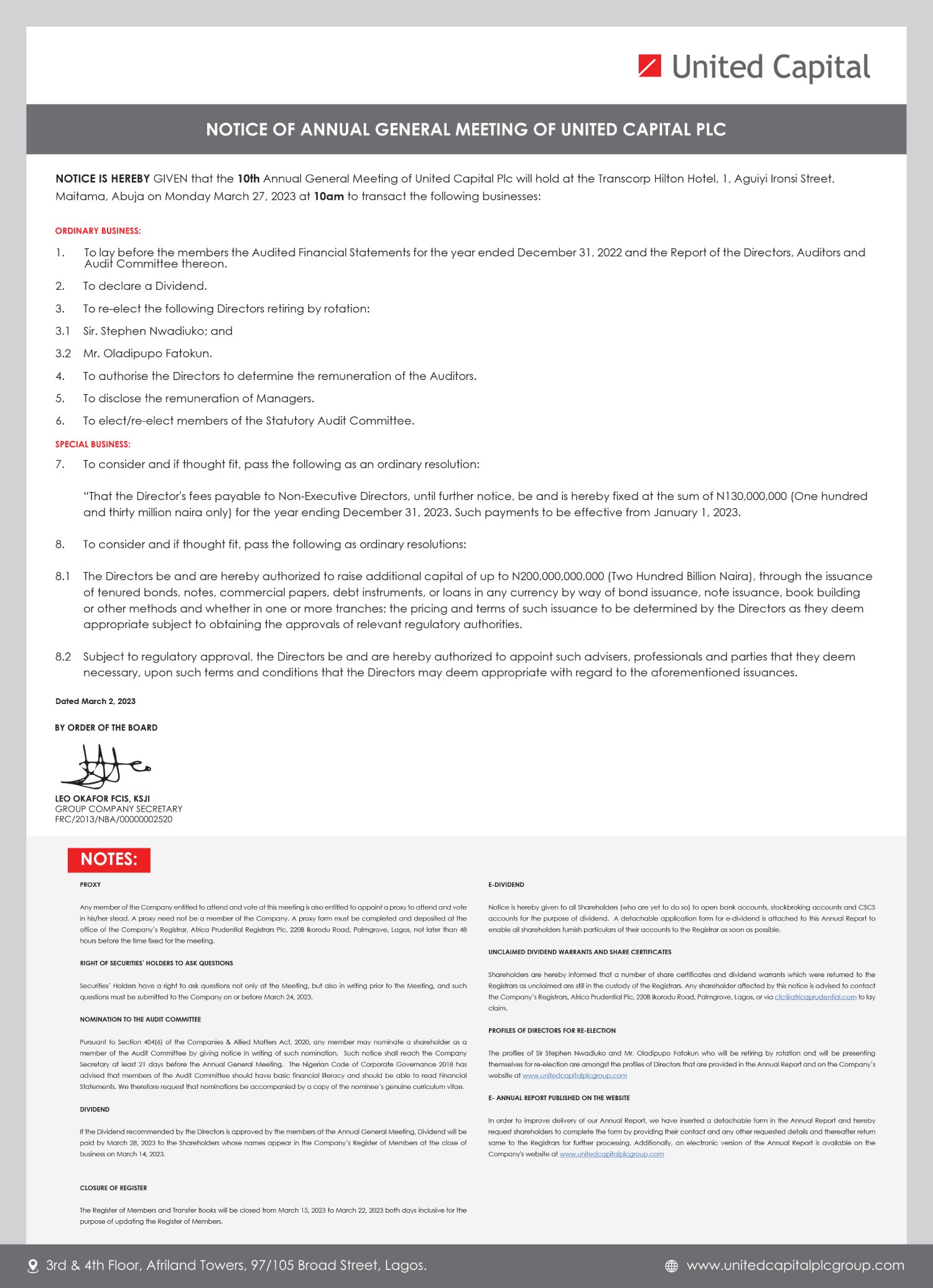 NOTICE OF ANNUAL GENERAL MEETING
